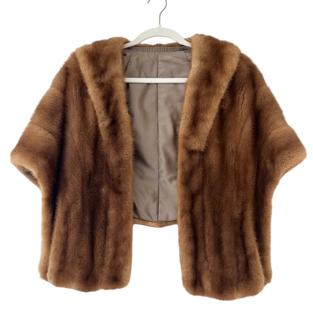 Vintage 1960s EMBA Autumn Haze Mink Fur Stole Capelet Natural Brown Wrap - Picture 3 of 14